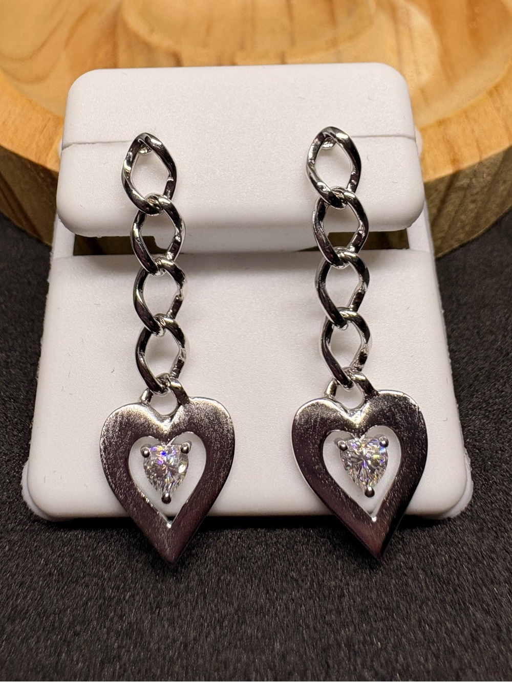 Sterling Silver Heart Moissanite Dangle Earring